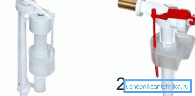 Vattenförsörjningsventiler: 1-botten, 2-sidig matning.