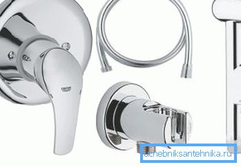 Sats med detaljer: handtagsmixer, slang, arm, vattenburk