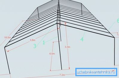 Bilden visar en ritning av ett växthus från ett profilrör.