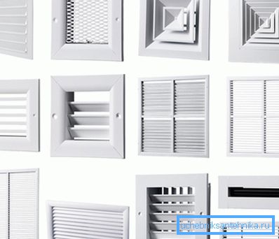 Bilden visar olika typer av ventilationsgaller.
