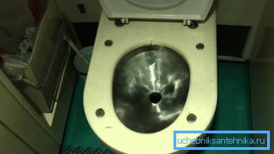 På foto - toalett med ackumulerat dräneringssystem På foto - toalett med ackumulerat dräneringssystem