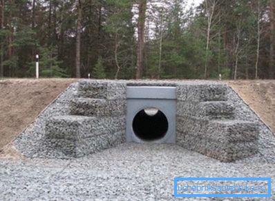 På en bild - vatten genomströmning produkter från betong under en vägbädd