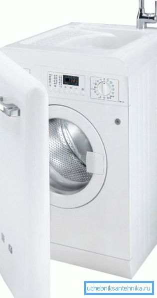 Ett nytt ord i hushållsapparater är en tvättmaskin med inbyggd handfat. Ett nytt ord i hushållsapparater är en tvättmaskin med inbyggd handfat.