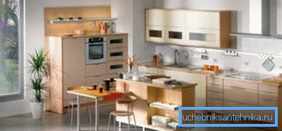 Konstruktionen av ventilationsboxen i köket passar perfekt in i interiören Konstruktionen av ventilationsboxen i köket passar perfekt in i interiören