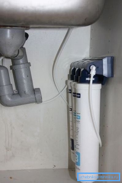 Flödesfilter under diskbänken.