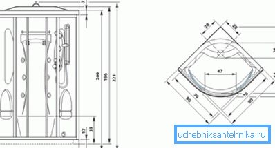 Diagram med beteckningen av storleken på olika element i duschen Diagram med beteckningen av storleken på olika element i duschen