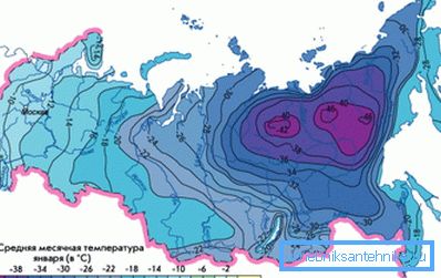 Den genomsnittliga januari temperaturen på en karta över landet.