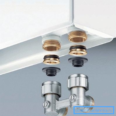 Så här ser bimetalliska värmningsradiatorer med fittings för bottenanslutning ut
